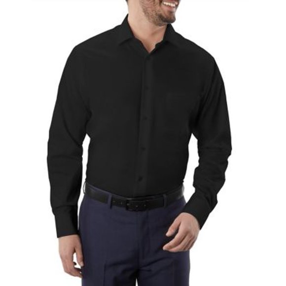 Geoffrey Beene Men's Regular Fit Sateen Wrinkle Free Dress Shirt Black Size 15 - Picture 1 of 4
